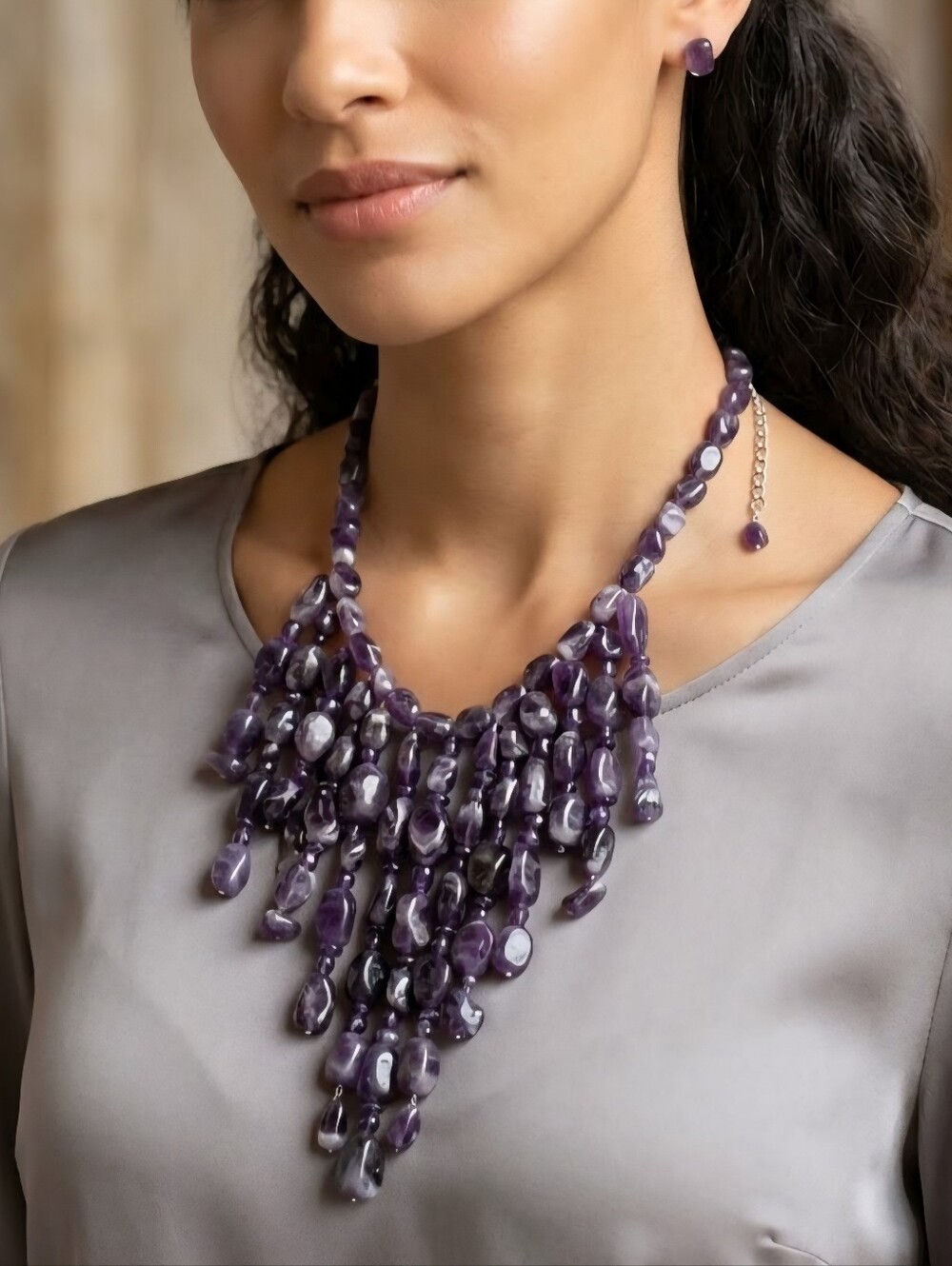 Amethyst chunky waterfall NECKLACE